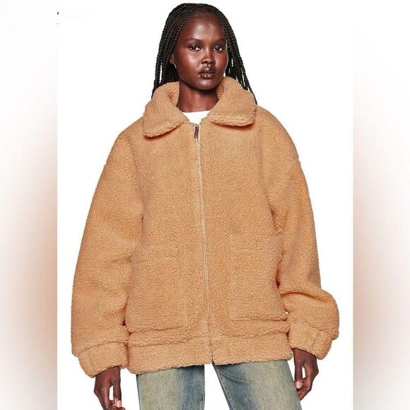 I am Gia Teddy Coat Oversized Sherpa Jacket In Camel Small - Picture 9 of 13